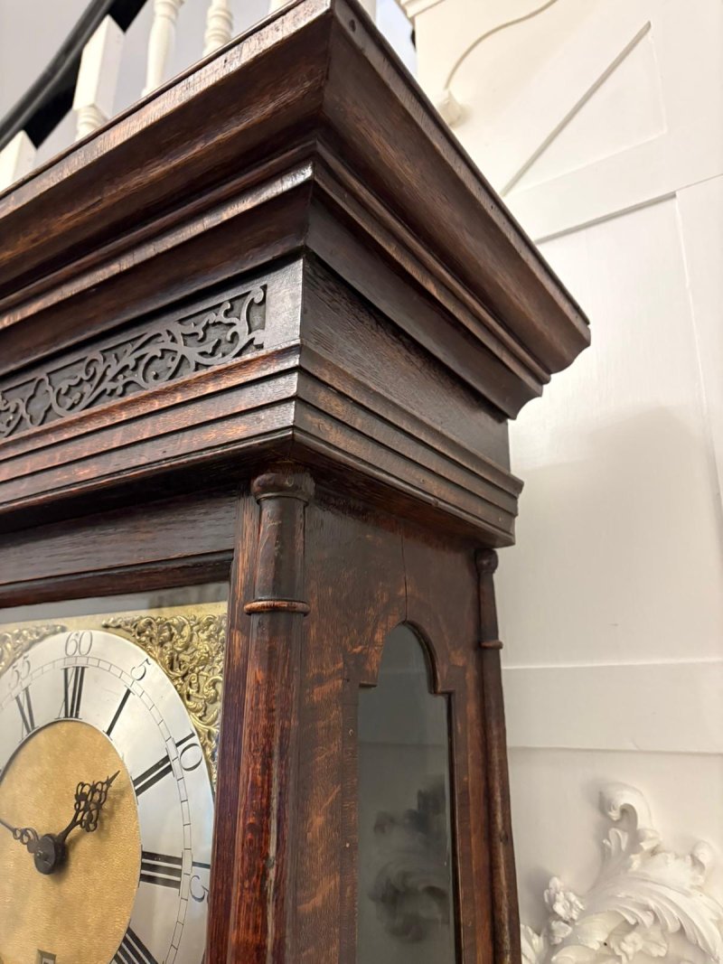 Outstanding Quality Antique George III Oak and Burr Oak Brass Face Longcase Clock - Image 8